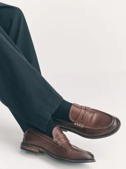 Lichtbruin - Penny-loafers met contrasterende stiksels