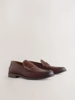 Lichtbruin - Penny-loafers met contrasterende stiksels