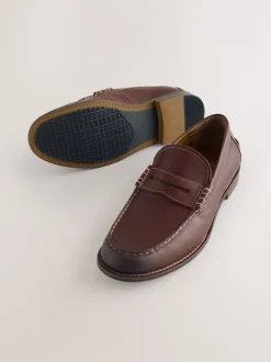 Lichtbruin - Penny-loafers met contrasterende stiksels