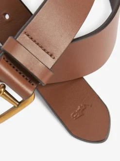 Lichtbruin - Polo Ralph Lauren - Saddle leren riem met logo