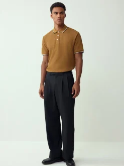Lichtbruin - Regular fit poloshirt met korte mouwen en contrasterende randen