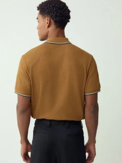 Lichtbruin - Regular fit poloshirt met korte mouwen en contrasterende randen