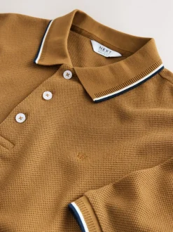 Lichtbruin - Regular fit poloshirt met korte mouwen en contrasterende randen