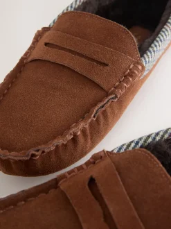 Lichtbruin - Signature Suede Fabric Trim Moccasin Slippers