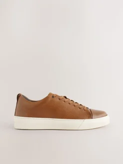 Lichtbruin - Smart Casual Toe Cap Leather Longline Trainers