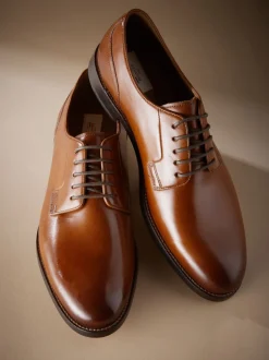 Lichtbruin - Standaard pasvorm - Signature - Derby-schoenen met leren zool