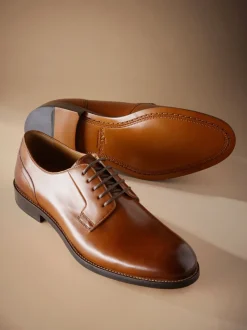 Lichtbruin - Standaard pasvorm - Signature - Derby-schoenen met leren zool