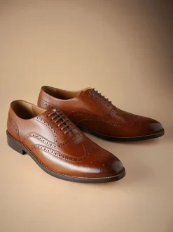 Lichtbruin - Standaard pasvorm - Signature Italiaans leren brogues met gevleugelde neus