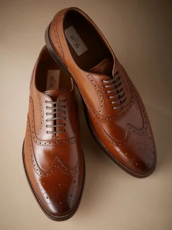 Lichtbruin - Standaard pasvorm - Signature Italiaans leren brogues met gevleugelde neus