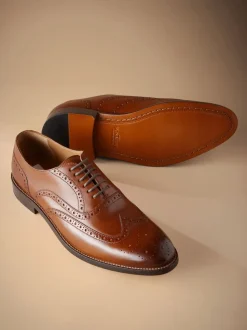 Lichtbruin - Standaard pasvorm - Signature Italiaans leren brogues met gevleugelde neus