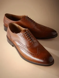 Lichtbruin - Standaard pasvorm - Signature Italiaans leren brogues met gevleugelde neus