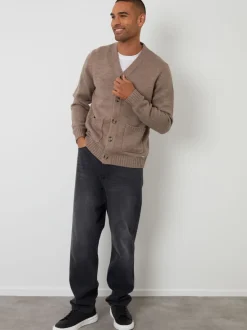 Lichtbruin - Threadbare Knitted V-Neck Cardigan