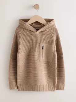 Lichtbruin - Utility gebreide hoodie (3-16jr)