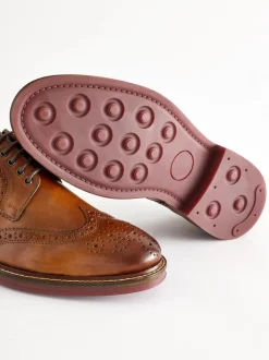 Lichtbruin - Wijde pasvorm - Leren brogues met contrasterende dikke zool