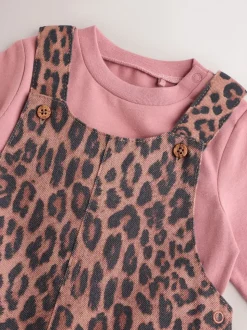 Lichtbruine luipaardprint - Baby Bodysuit met lange mouwen en bretelbroeken Set (0mnd-2jr)