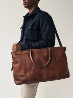 Lichtbruin/marineblauw - Leather Weekend Holdall Bag