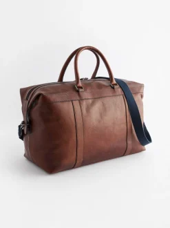 Lichtbruin/marineblauw - Leather Weekend Holdall Bag