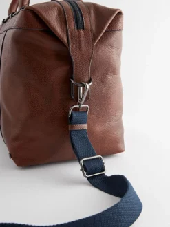Lichtbruin/marineblauw - Leather Weekend Holdall Bag