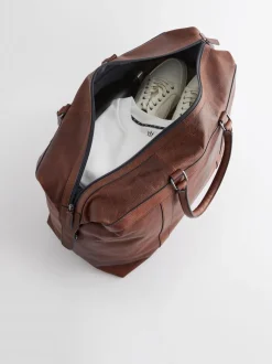 Lichtbruin/marineblauw - Leather Weekend Holdall Bag