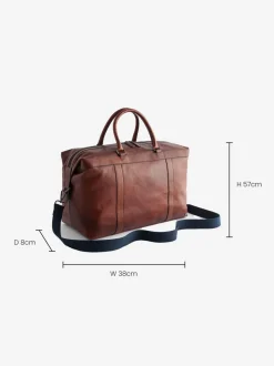 Lichtbruin/marineblauw - Leather Weekend Holdall Bag