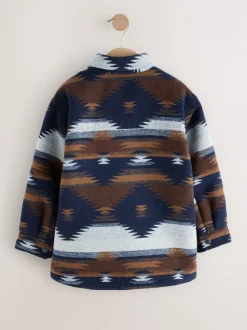 Lichtbruin/Marineblauw Ikat-patroon - Gevoerde shacket (3-16jr)
