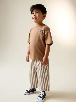 Lichtbruin/wit gestreept - Wijde broek met elastische taille (3mnd-7jr)