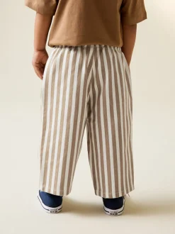 Lichtbruin/wit gestreept - Wijde broek met elastische taille (3mnd-7jr)