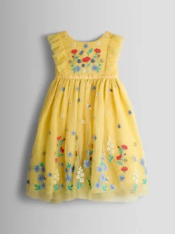 Lichtgeel - JoJo Maman Bébé Appliqué Floral Tulle Party Dress