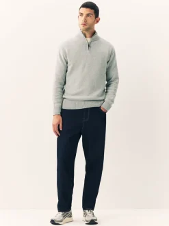 Lichtgrijs - Effen - Regular fit 100% katoenen premium trui met korte rits