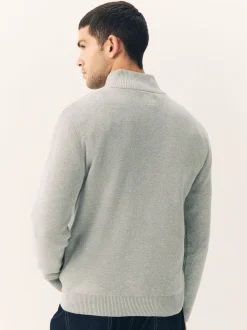 Lichtgrijs - Effen - Regular fit 100% katoenen premium trui met korte rits