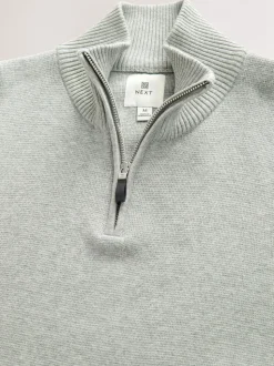 Lichtgrijs - Effen - Regular fit 100% katoenen premium trui met korte rits