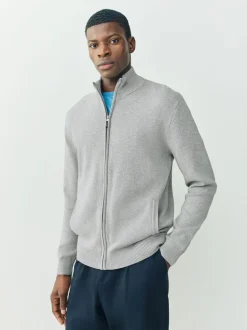 Lichtgrijs - Regular Fit 100% Cotton Premium Zip-Through Cardigan