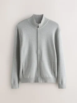 Lichtgrijs - Regular Fit 100% Cotton Premium Zip-Through Cardigan