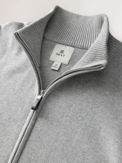 Lichtgrijs - Regular Fit 100% Cotton Premium Zip-Through Cardigan