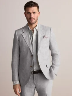 Lichtgrijs - Slimfit Leomaster Italiaans 100% linnen colbert