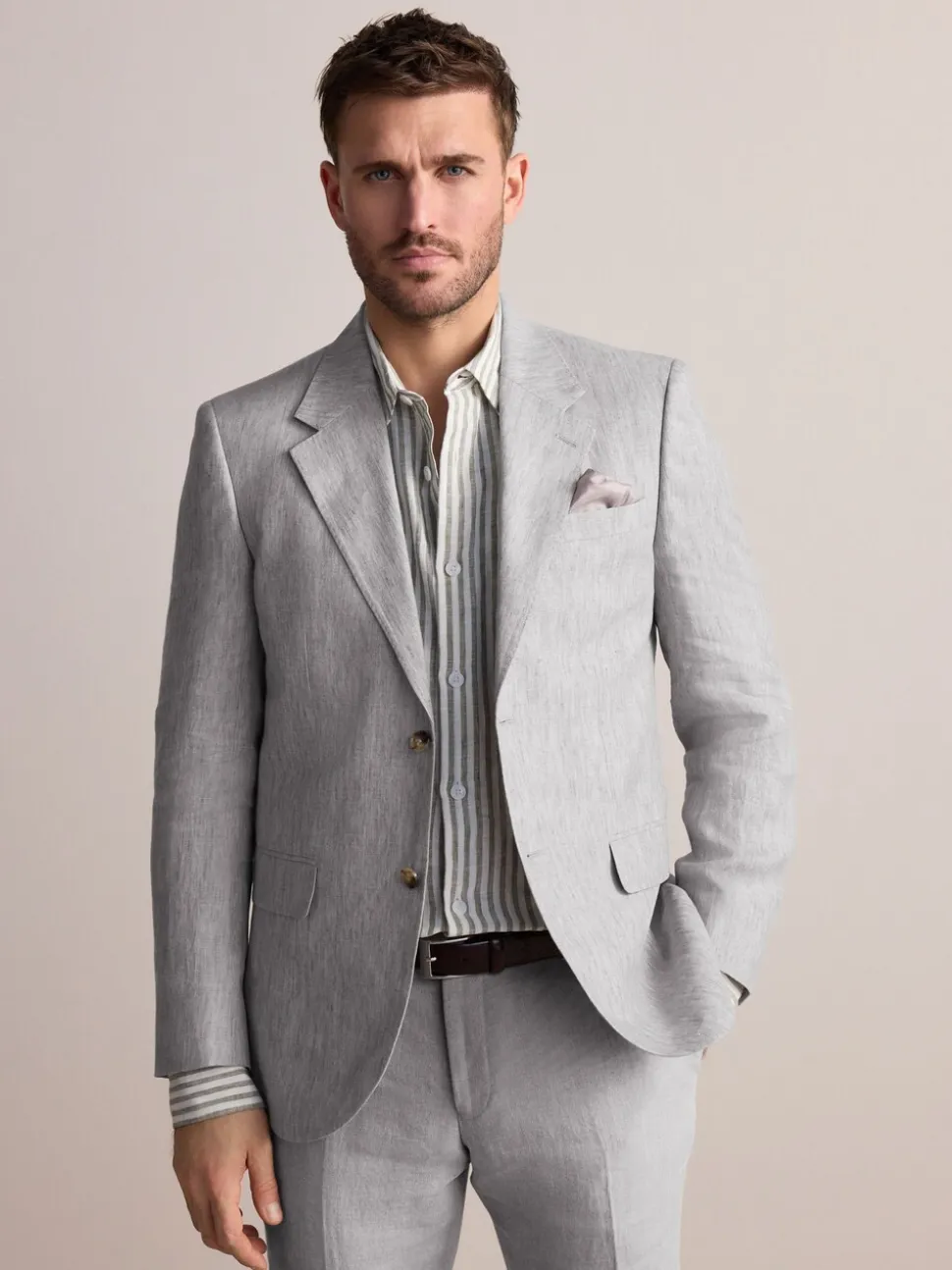 Lichtgrijs - Slimfit Leomaster Italiaans 100% linnen colbert