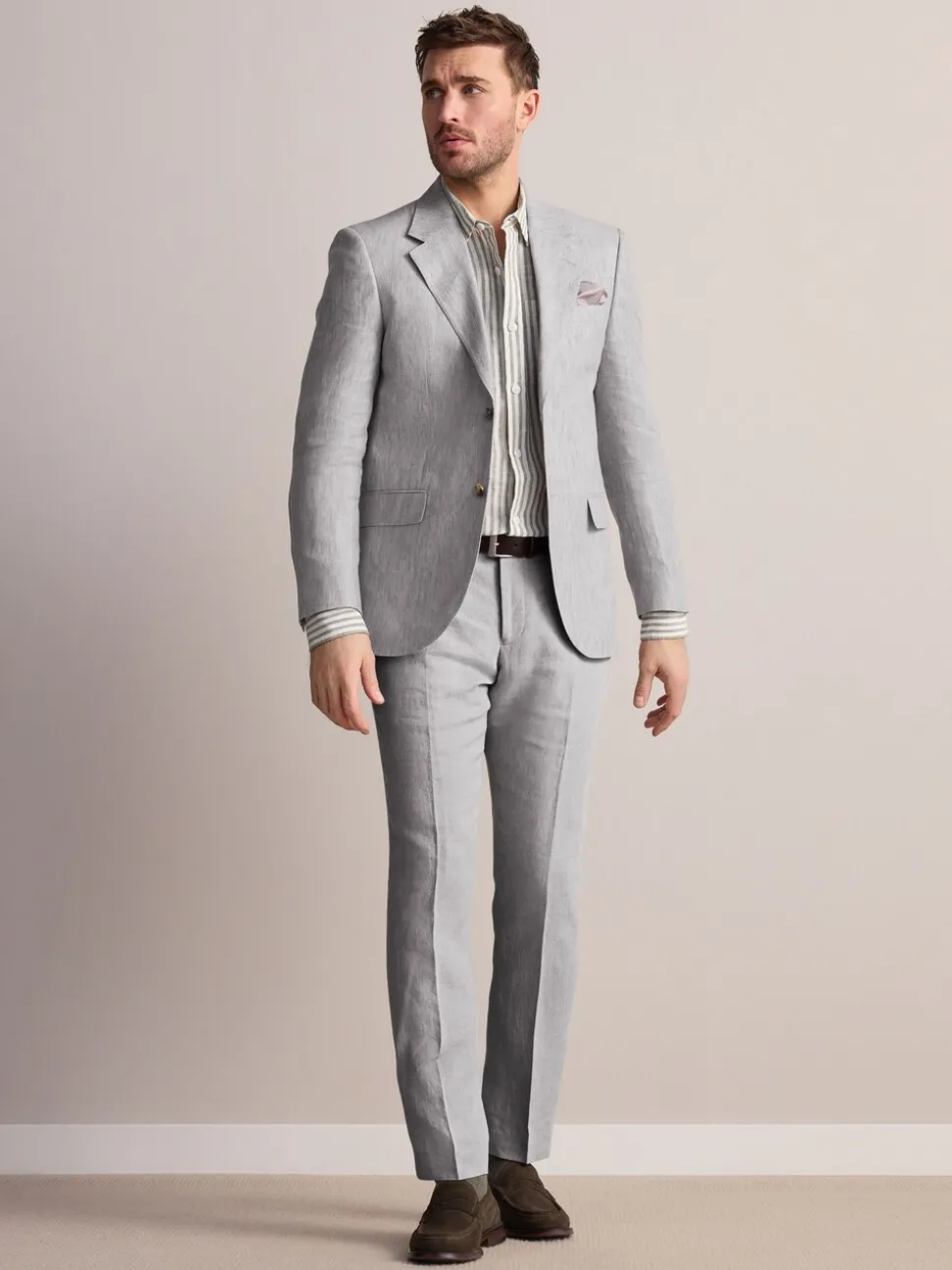 Lichtgrijs - Slimfit Leomaster Italiaans 100% linnen colbert