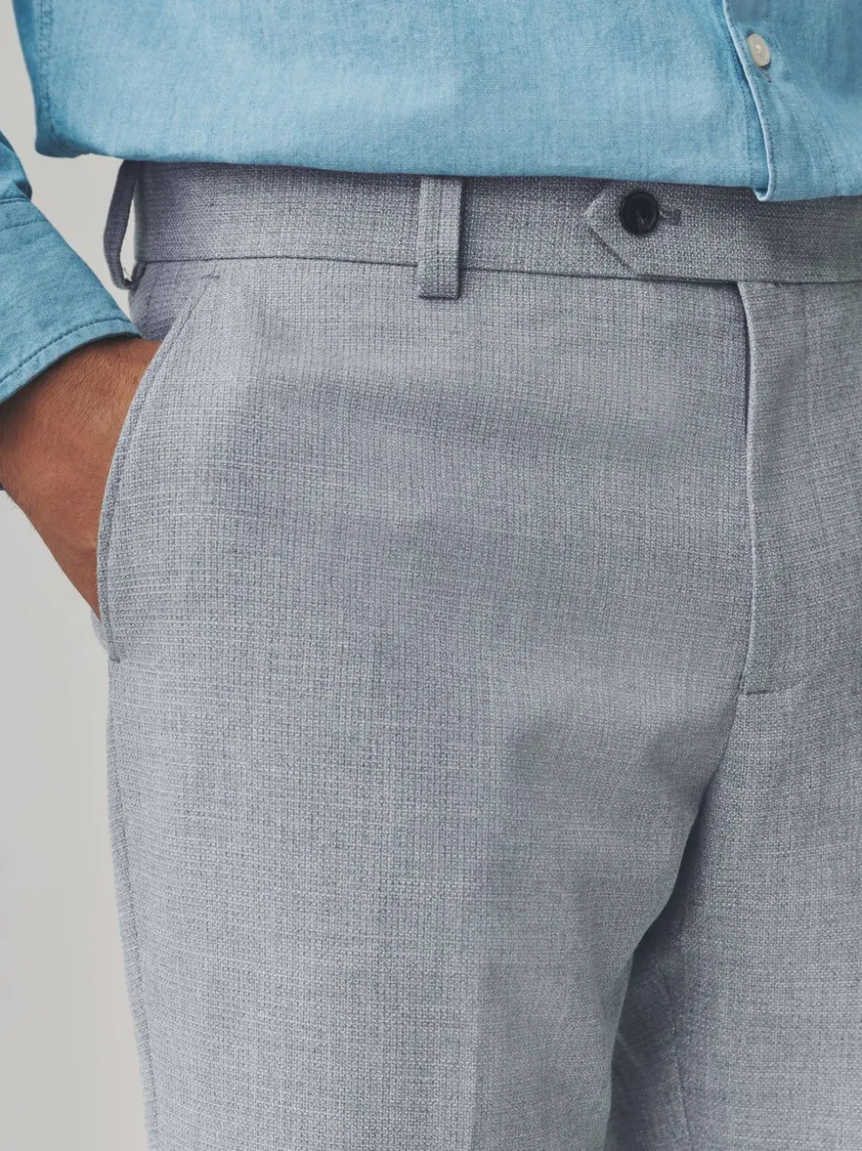Lichtgrijs - Slimme broek met elastische tailleband en normale pasvorm