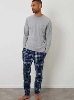 Lichtgrijs - Threadbare - Pyjamaset van gemengde stoffen met lange mouwen