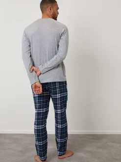 Lichtgrijs - Threadbare - Pyjamaset van gemengde stoffen met lange mouwen