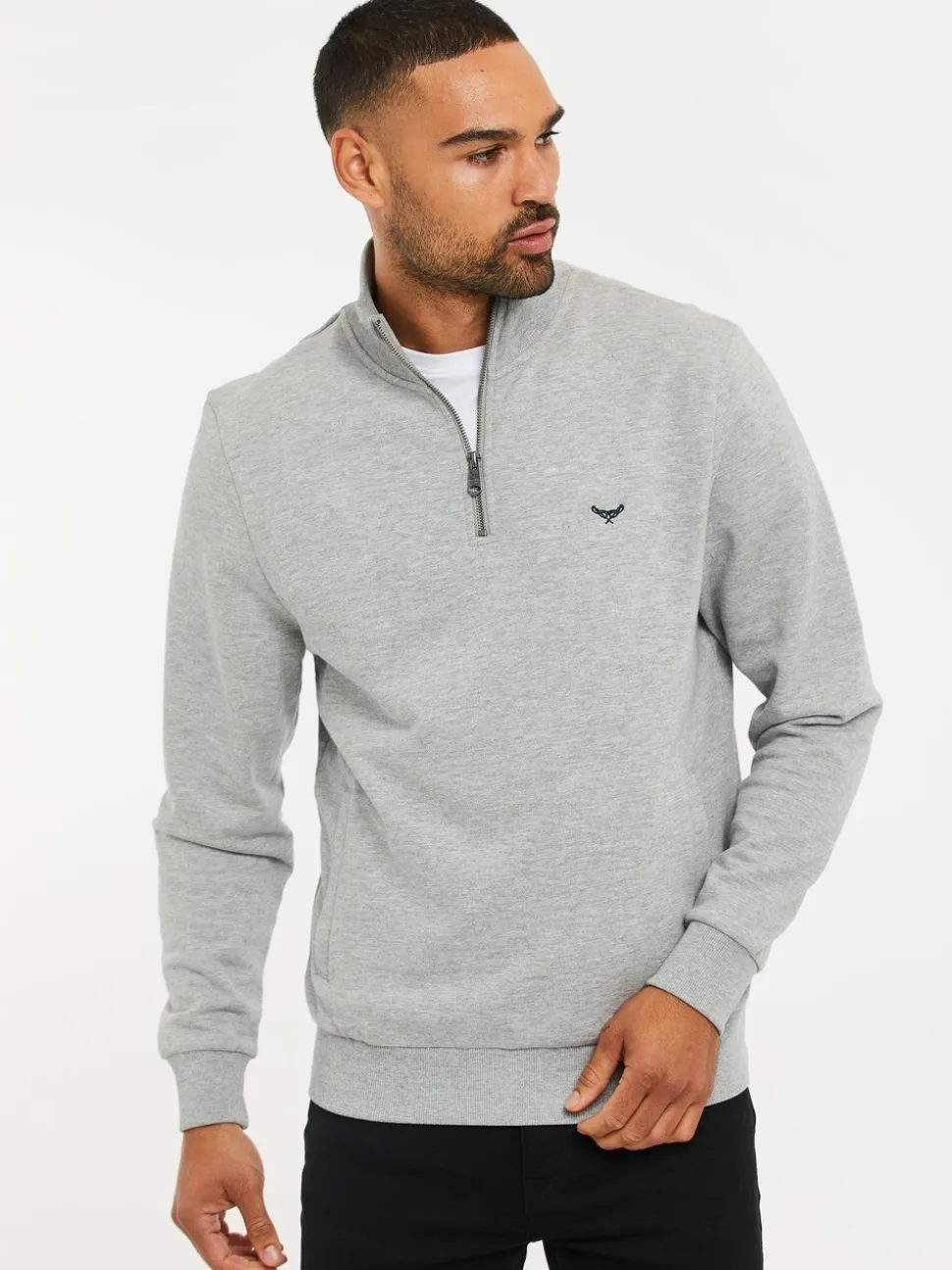 Lichtgrijs - Threadbare - Sweatshirt met korte rits aan de hals