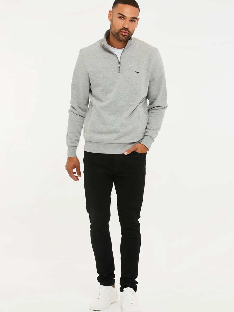 Lichtgrijs - Threadbare - Sweatshirt met korte rits aan de hals