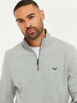 Lichtgrijs - Threadbare - Sweatshirt met korte rits aan de hals