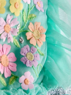 Lichtgroen - JoJo Maman Bébé Appliqué Floral Tulle Party Dress