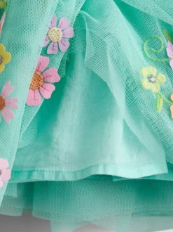 Lichtgroen - JoJo Maman Bébé Appliqué Floral Tulle Party Dress