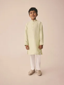 Lichtgroen geborduurd - Kurta (3mnd -16jr)