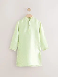 Lichtgroen geborduurd - Kurta (3mnd -16jr)