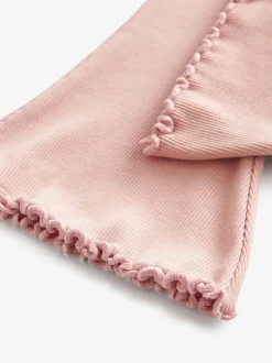 Lichtroze - Geribbelde flare legging (3 mnd-7 jr)