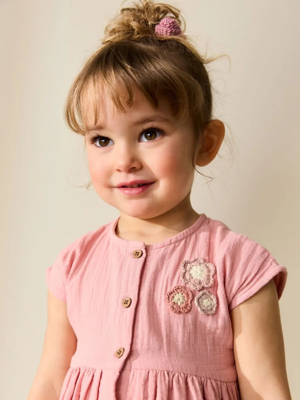 Lichtroze - Textured Short Sleeve Dress (3mths-8yrs)