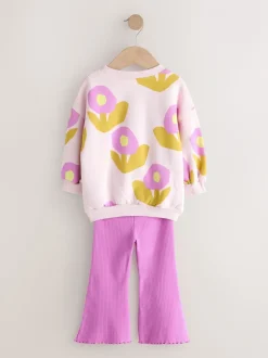 Lichtroze bloemen - Set van sweatshirt en uitlopende legging (3mnd -7jr)